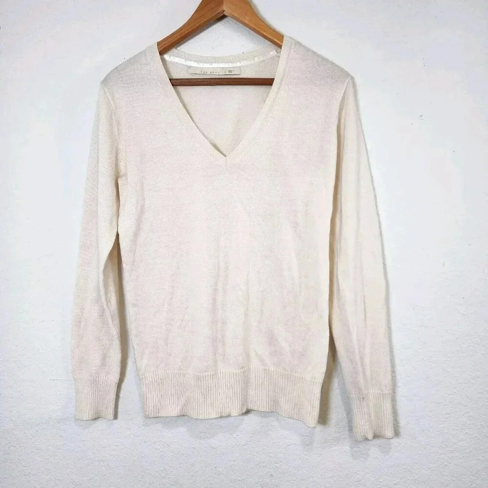 Old Navy Sweater Women's L Ivory   Wool Blend V-neck Longsleeve